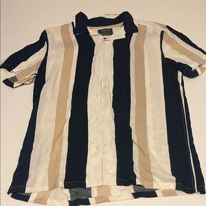 Primark Men's Striped Casual Shirt - Navy, White, Tan